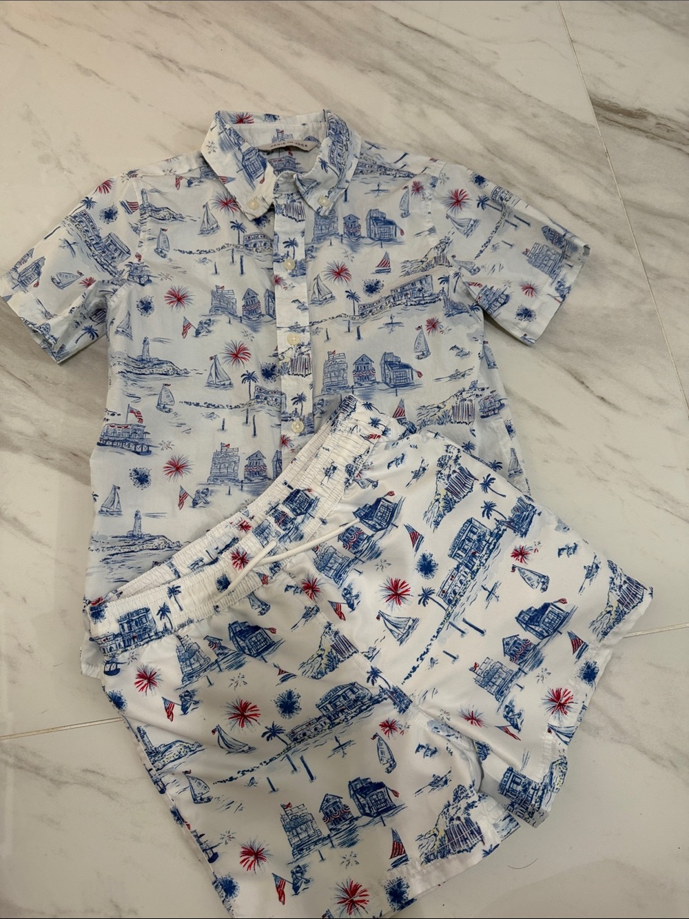 Janie and Jack Blue and Red Nautical Print Kids Matching Set